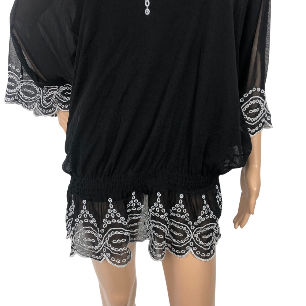 Alfani Embroidered Lace Tunic Top Size L Dolman Sleeve Ruffle Boho Western Shirt - Picture 5 of 10